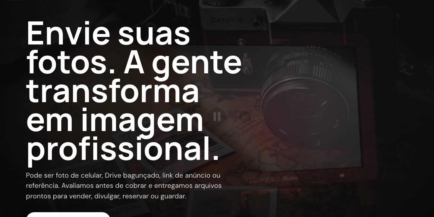 Tela do site da Gradient Layers, com o título “Envie suas fotos. A gente transforma em imagem profissional”.